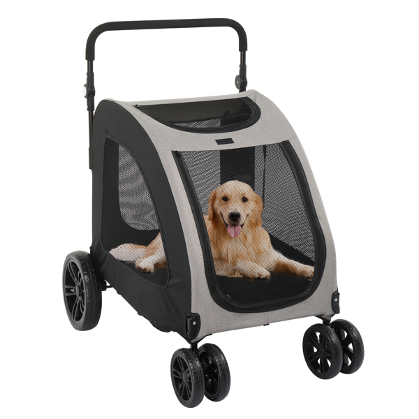 Dog Stroller for Medium to Large Dogs, Foldable Dog Wagon with 4 Wheels, Adjustable Handle, Bid Dog Jogger Stroller, Grey