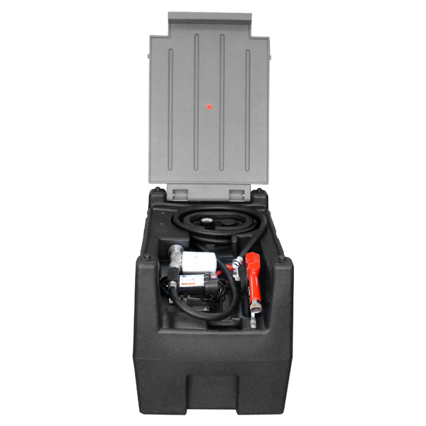 50 gallon portable fuel dispenser set in black and gray