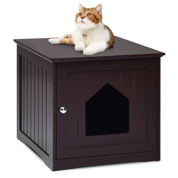 20"Brown Wooden Cat Litter Box End Table