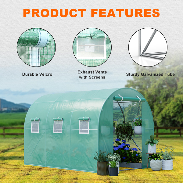 Greenhouses for Outdoors 10x7x7FT Upgraded Large Hot House for Green Garden Plant w/ Heavy Duty Galvanized Steel Frame Portable Walk-in Tunnel Tent