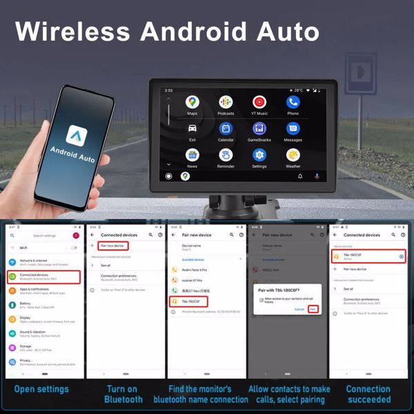 7'' Portable Wireless Apple CarPlay Android Auto Touch Screen Car Radio Stereo