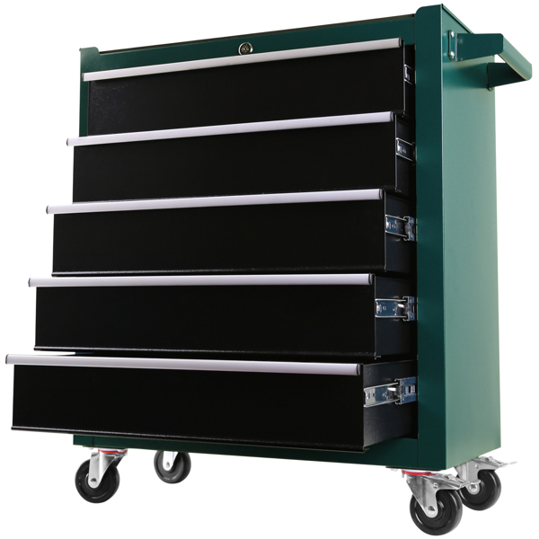 Rolling Tool Chest, 5-Drawer Toolbox on Wheels, Tool Cabinet Lockable and Movable with Tool Box Organizer Tray for Workshop, Garage, Mechanics and Repair Room (Green)
