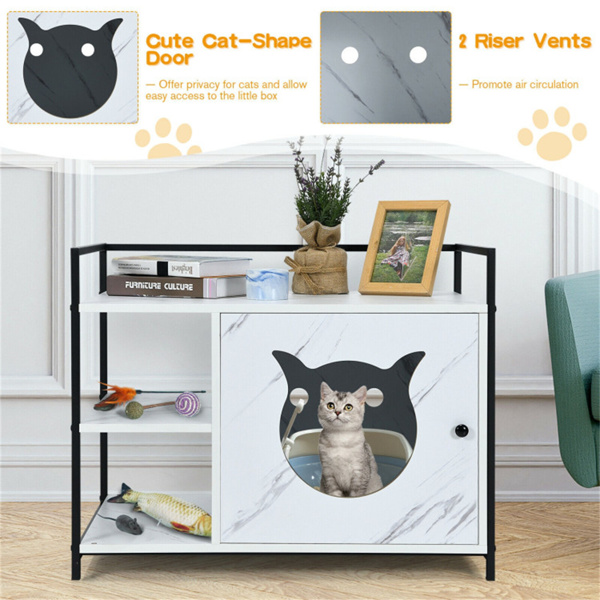 Wooden cat litter box, cat house with 2-level storage shelf living room end table