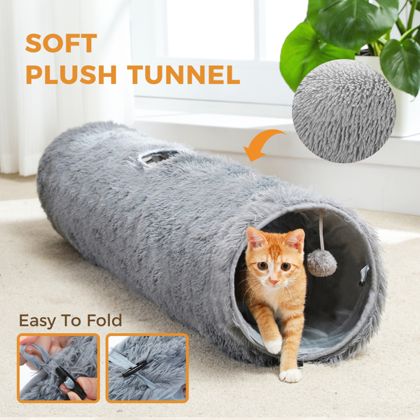 Large Cat Tunnel, 44.9 Inches Long Collapsible Cat Tube 9.8 Inches in Diameter, Collapsible Fluffy Plush Cat Toys for Indoor Cat,Rabbits and Puppies