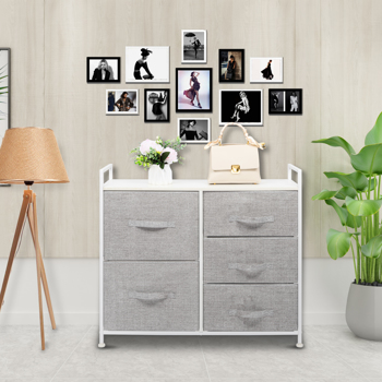 Three layers, two large and three small with solid wood handles, non-woven storage cabinet, non-woven fabric, iron frame, wooden board 83*30*77cm, white panel, light gray drawer, white frame, N001 ret