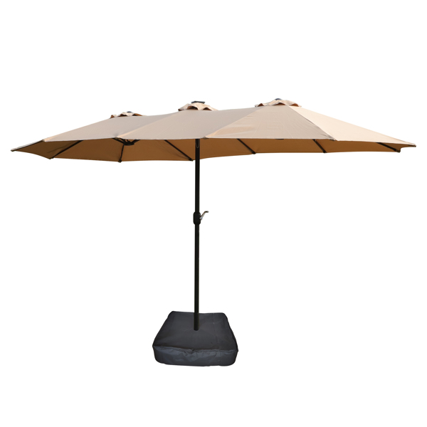 15x9ft Large Double-Sided Rectangular Outdoor Twin Patio Market Umbrella with light and base- taupe [Sale to Temu is Banned.Weekend can not be shipped, order with caution]