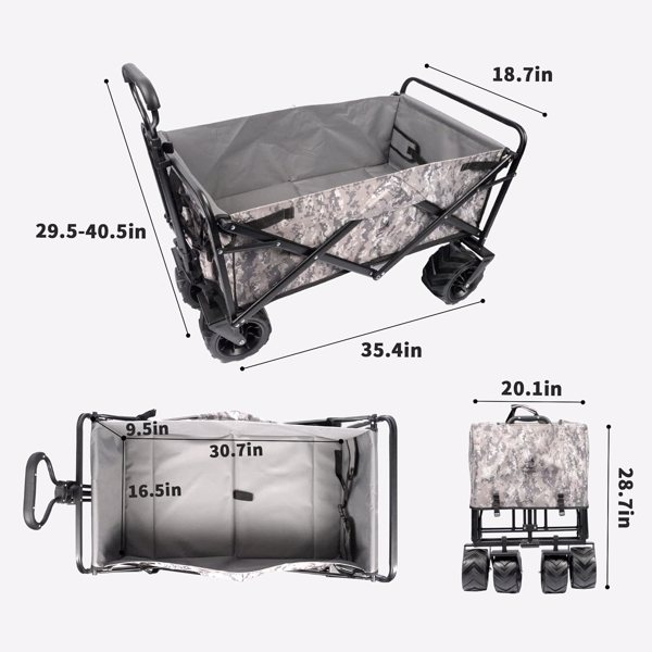 Collapsible Heavy Duty Beach Wagon Cart Outdoor Folding Utility Camping Garden Beach Cart with Universal Wheels Adjustable Handle Shopping (Snow Camouflage)