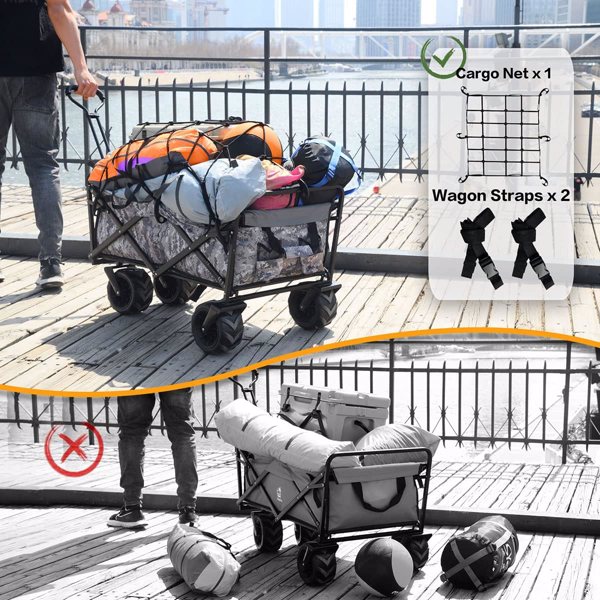 Collapsible Heavy Duty Beach Wagon Cart Outdoor Folding Utility Camping Garden Beach Cart with Universal Wheels Adjustable Handle Shopping (Snow Camouflage)
