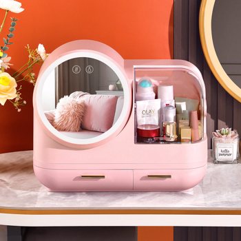  Joybos® Makeup Storage Organizer Box with Led Lighted Mirror Pink