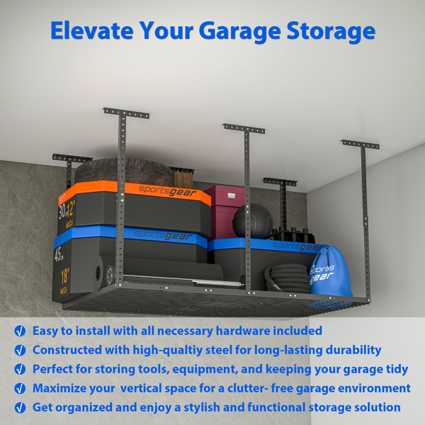 4 ft. x 6 ft. Overhead Garage Storage Rack Heavy Duty Metal Garage Ceiling Storage Racks