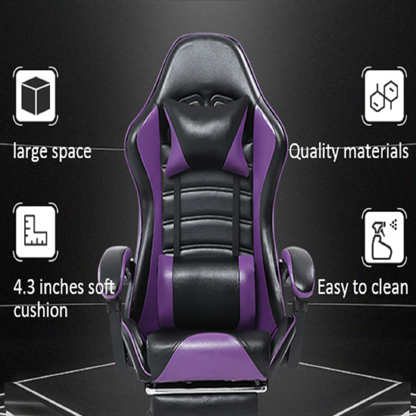 Game Chair, Adult Electronic Gaming Chair, Ergonomically Designed, PU Leather, Lounge Chair with Footstool and Waist Support, Office Chair, Purple