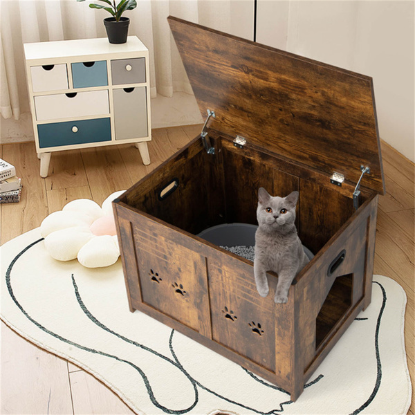 27.5"Litter box, cat house pet supplies with Side Entrance,Coffee table, end table or nightstand