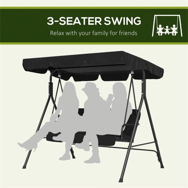  3-Seat Outdoor Patio Swing Chair-Black  (Swiship ship)（ Prohibited by WalMart ）