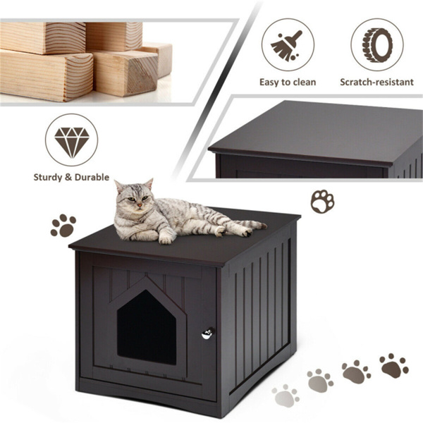 20"Brown Wooden Cat Litter Box End Table