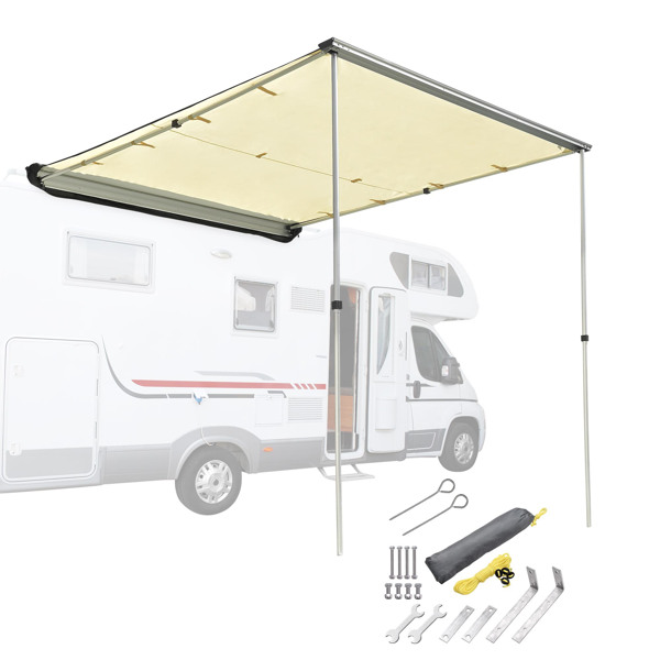 6.6ft x 8.2ft, Rooftop Pullout Ripstop UPF50+ Side Awning, Reinforced Hinges & Poles for Jeep/SUV/Truck/Van（ No shipping on weekends.）