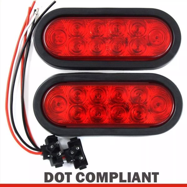 2 *10 LED Red 6" Oval Trailer Lights Stop Turn Tail Truck Sealed Grommet Plug DOT