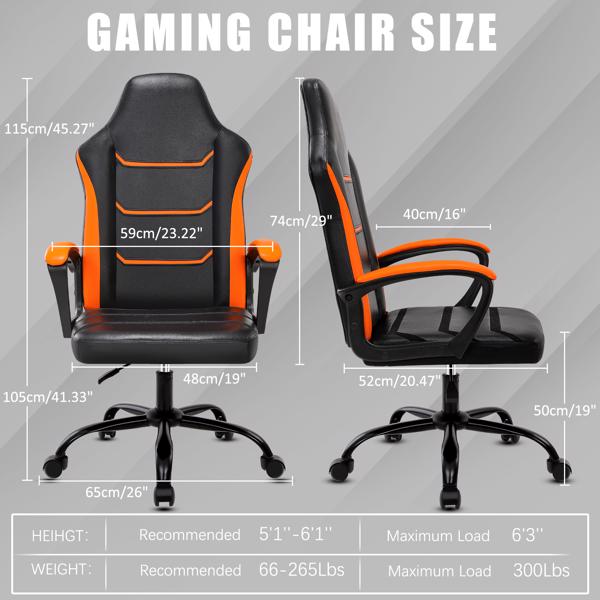 Video Gaming Computer Chair, Office Chair Desk Chair with Arms, Adjustable Height Swivel PU Leather Executive with Wheels for Adults Women Men, Orange 