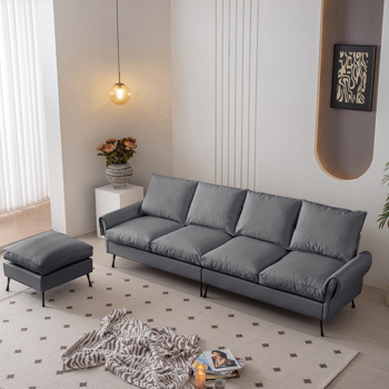 104.5\\"Modern Sectional Technical leather L-Shaped Sofa Couch with Convertible Ottoman 