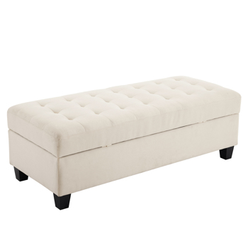 Storage Ottoman End of Bed Storage Bench, 51-inch Large Tufted Foot Rest Sofa Stool for Entryway Bedroom Living Room, Beige
