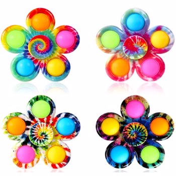 Pop Fidget Spinner Toys 4 Pc Simple Popping Toy Pack Bubble Sensory Set for Kids Party Favor Bulk ADHD Stress Relief Hand Spinners (Random , Pcs ), 4 Pcs