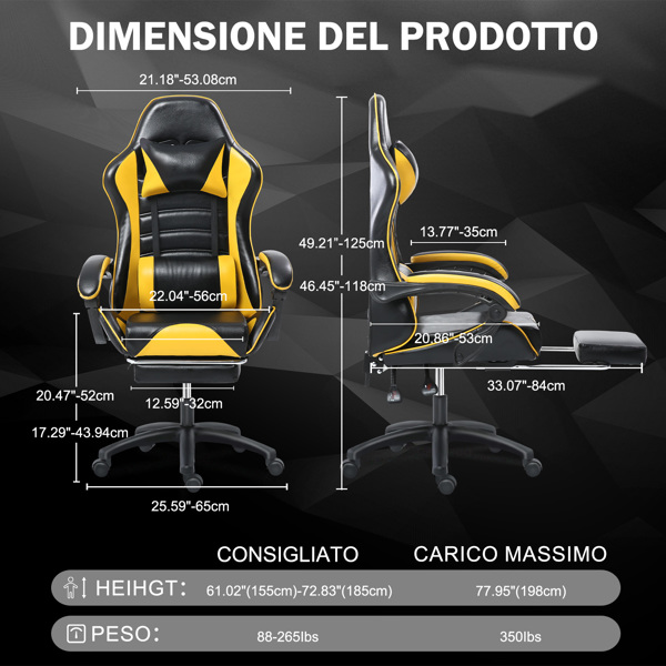 Game Chair, Adult Electronic Gaming Chair, Ergonomically Designed, PU Leather, Lounge Chair with Footstool and Waist Support, Office Chair, Yellow