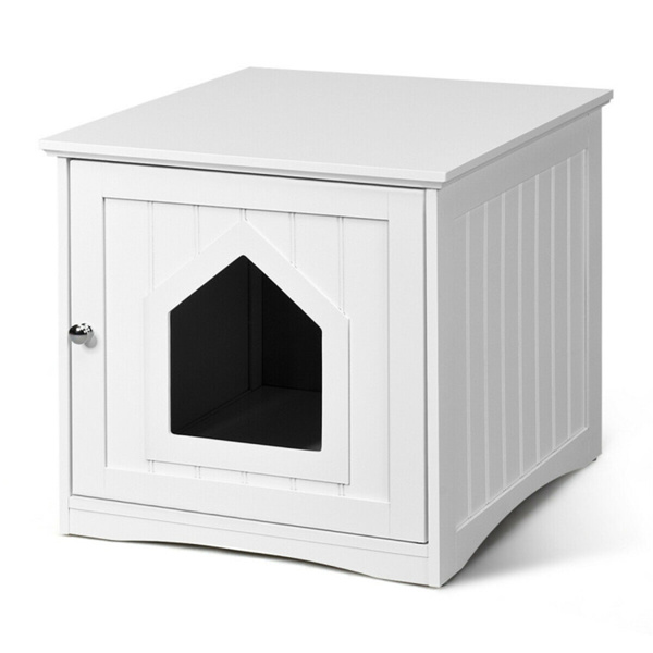 20"White Wooden Cat Litter Box End Table