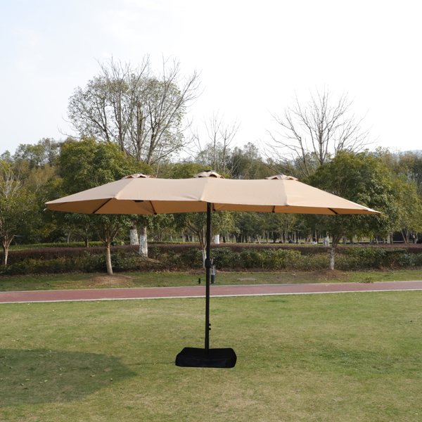 15x9ft Large Double-Sided Rectangular Outdoor Twin Patio Market Umbrella with light and base- taupe [Sale to Temu is Banned.Weekend can not be shipped, order with caution]