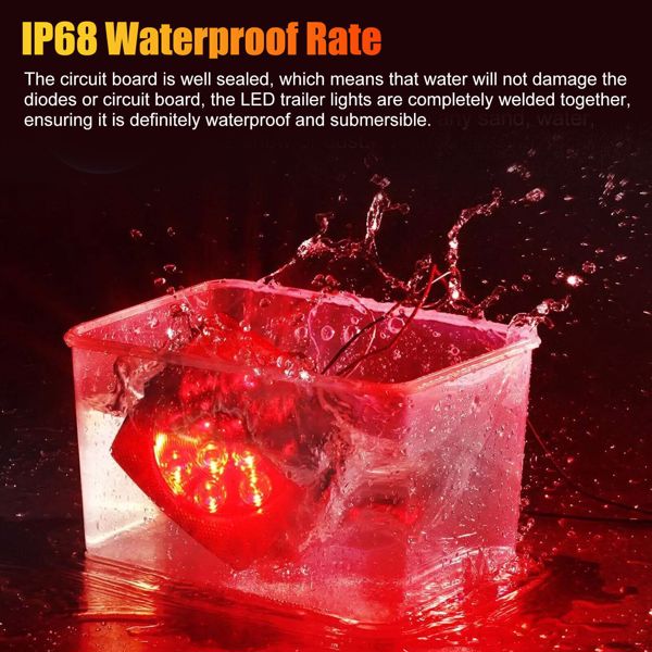 1 Pair Rear LED Submersible Square Trailer Tail Lights Kit Boat Truck Waterproof