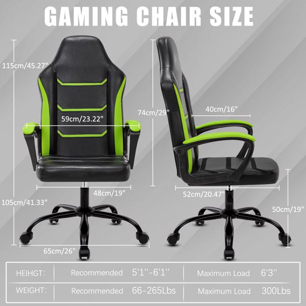 Video Gaming Computer Chair, Office Chair Desk Chair with Arms, Adjustable Height Swivel PU Leather Executive with Wheels for Adults Women Men, Green