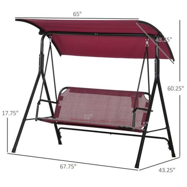  3-Seat Outdoor Patio Swing Chair-Wine Red   (Swiship ship)（ Prohibited by WalMart ）