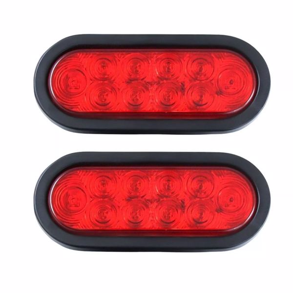 2 *10 LED Red 6" Oval Trailer Lights Stop Turn Tail Truck Sealed Grommet Plug DOT