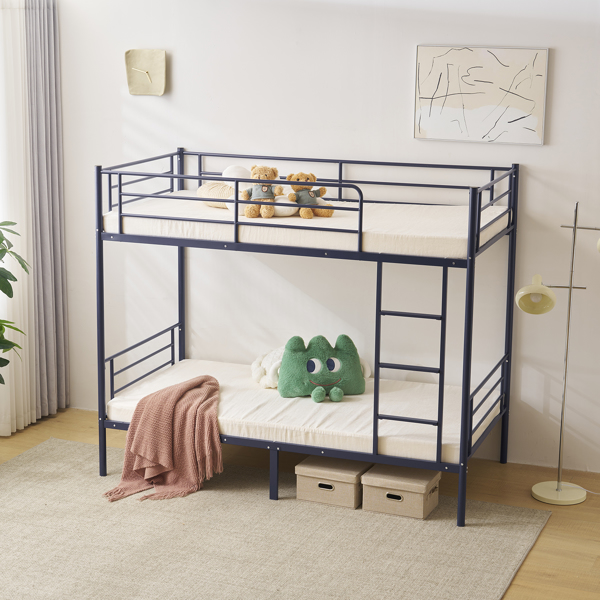 Twin Over Twin Bunk Bed for Kids Teens Adults, Heavy Duty Metal Bunk Bed with Ladder & Full-Length Guard Rail & Storage Space, Blue
