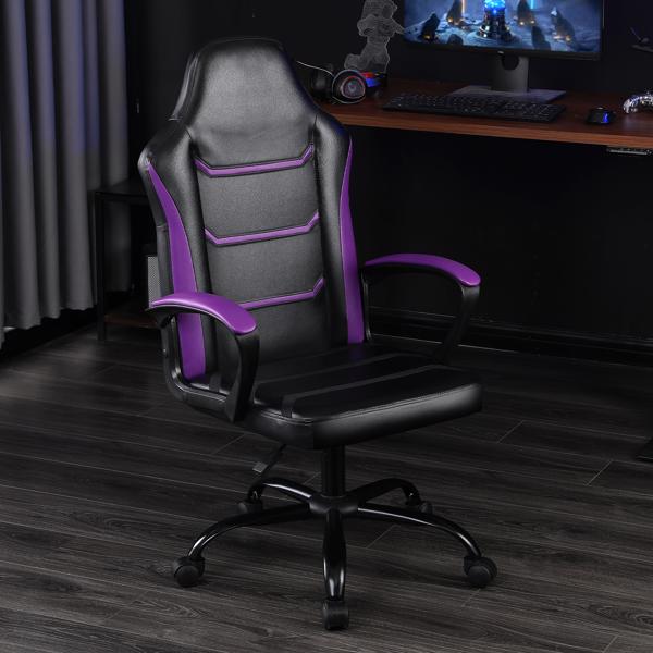 Video Gaming Computer Chair, Office Chair Desk Chair with Arms, Adjustable Height Swivel PU Leather Executive with Wheels for Adults Women Men, Purple