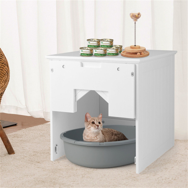 20" Wooden Cat Litter Box White End Table