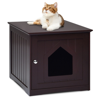 20\\"Brown Wooden Cat Litter Box End Table