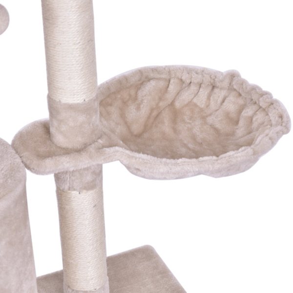 Beige cat climbing frame, cat tree, cat tower with a hammock and a room 