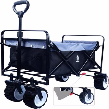 Collapsible Heavy Duty Beach Wagon Cart Outdoor Folding Utility Camping Garden Beach Cart with Universal Wheels Adjustable Handle Shopping (black＆gray)