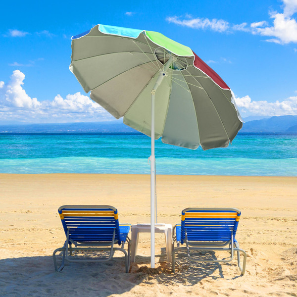 Beach Umbrella, Patio Sunshade Umbrella with Sand Anchor & Tilt Mechanism,  Air-Vent Design, Portable Sun Shelter Suitable for Seaside, Backyard, Poolside（No shipment on weekends）
