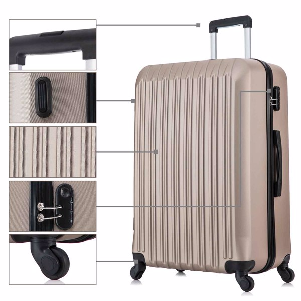 4 Piece Set Luggage Sets Suitcase ABS Hardshell Lightweight Spinner Wheels Champagne Gold