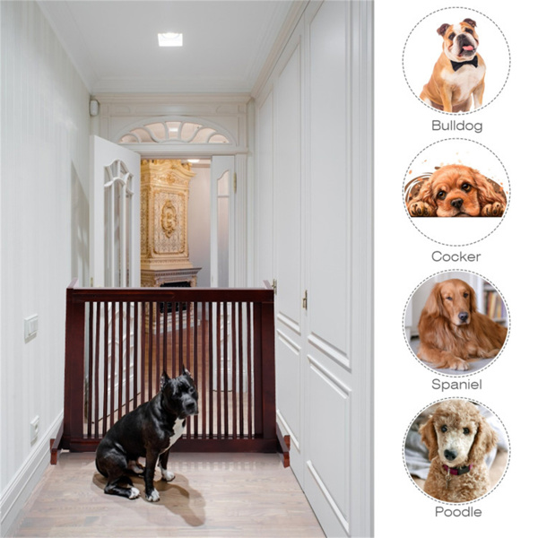 Wooden Pet Gate 3 Panels,Freestanding Length Adjustable