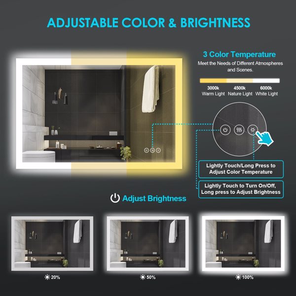 48 * 36 Inch LED Backlit Mirror Bathroom with Light,Anti-Fog,Dimmable,Lighted Mirror(Horizontal/Vertical) Wall Mounted Vanity Mirror