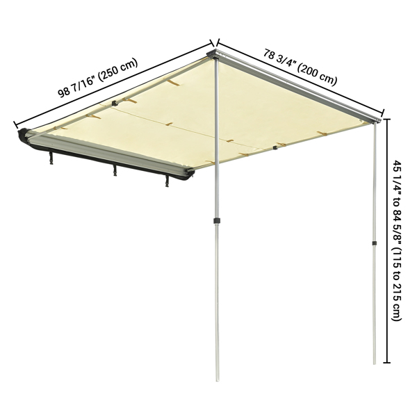 6.6ft x 8.2ft, Rooftop Pullout Ripstop UPF50+ Side Awning, Reinforced Hinges & Poles for Jeep/SUV/Truck/Van（ No shipping on weekends.）