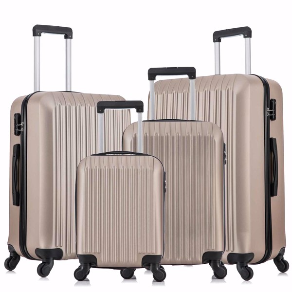 4 Piece Set Luggage Sets Suitcase ABS Hardshell Lightweight Spinner Wheels Champagne Gold