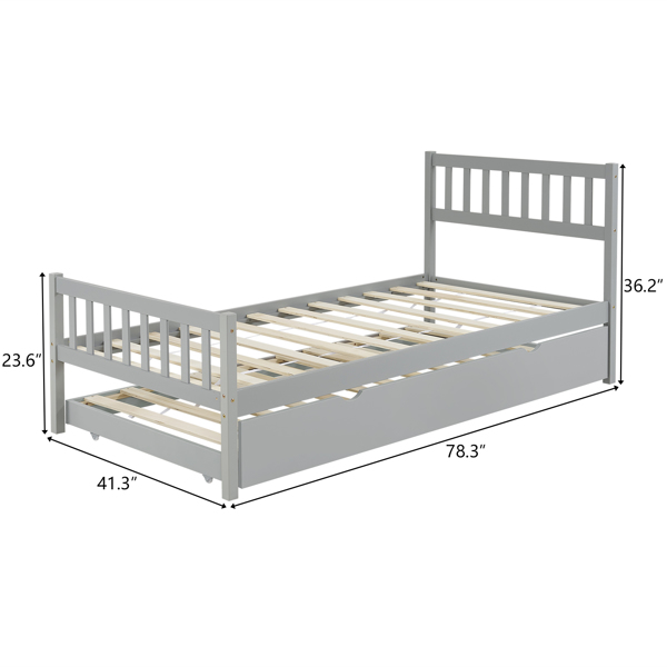 Single bunk bed with drag bed gray twin wooden bed pine particle board drag bed