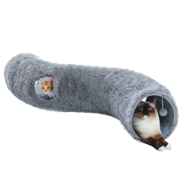 Cat Tunnel, 42.5 Inches S Shape Cat Play Tube 9.8 Inches In Diameter, Collapsible Fluffy Plush Cat Toys With Dangling Balls For Indoor Cats, Rabbits And Puppies