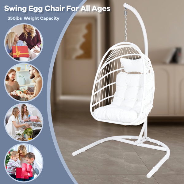 Hanging Egg Chair with Stand Indoor/Outdoor, Swinging Hammock Chair for Bedroom, Outside, Patio and Porch
