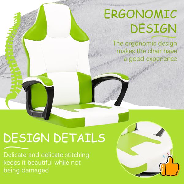 Video Game Chair for Adults, Gaming Chair Office Chair with Handrail, Adjustable Height Gamer Chair for Kids, Comfortable Computer Chair with Wheels, Green