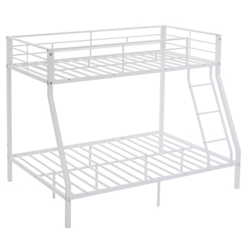 Twin Over Full Metal Bunk Bed for Kids Teens Adults, Heavy Duty Metal Bunk Bed with Ladder & Full-Length Guard Rail & Storage Space, White