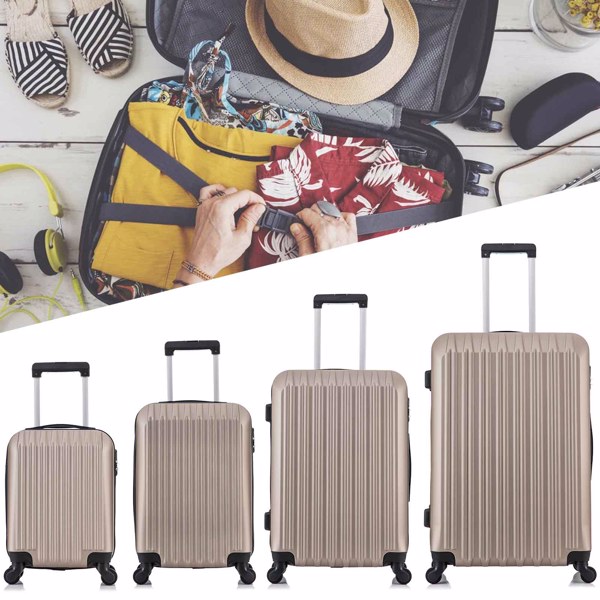 4 Piece Set Luggage Sets Suitcase ABS Hardshell Lightweight Spinner Wheels Champagne Gold