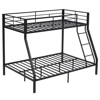Twin Over Full Metal Bunk Bed for Kids Teens Adults, Heavy Duty Metal Bunk Bed with Ladder & Full-Length Guard Rail & Storage Space, Black